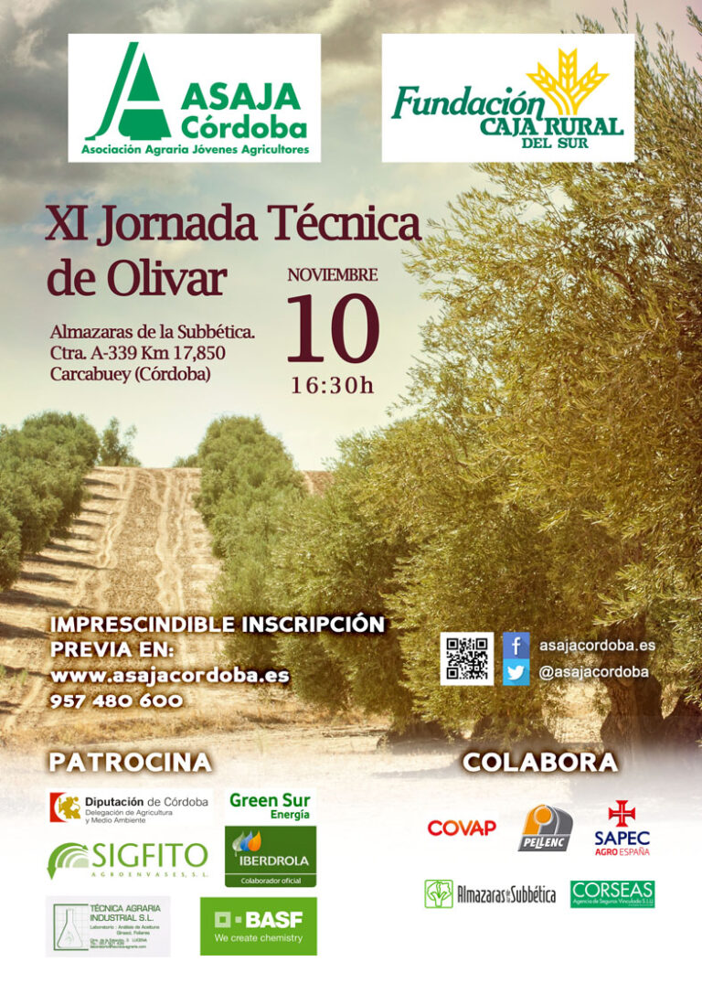 Asaja Córdoba  abordará en su XI Jornada Técnica de Olivar las novedades y situación del sector