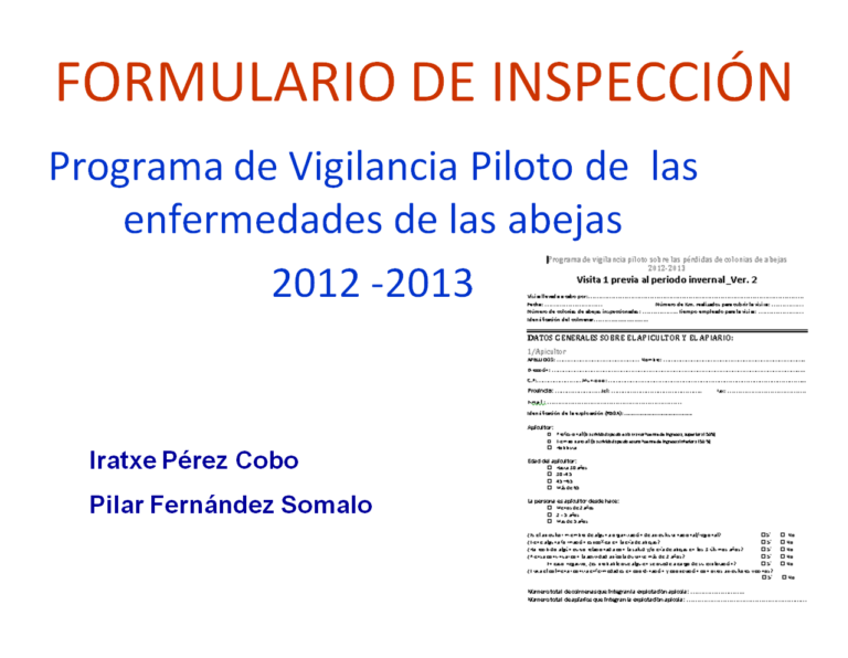 Formulario de Inspección-Programa de Vigilancia de Enfermedades de las abejas 2012/2013