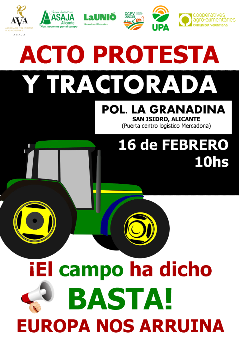 La gran protesta agraria del campo alicantino será el día 16 de febrero