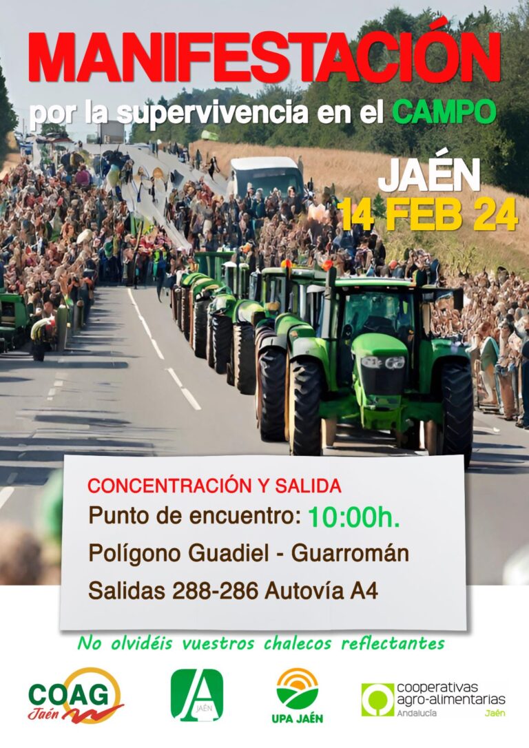 Unidad de acción de organizaciones agrarias y cooperativas en la protestas del día 14 en Jaén