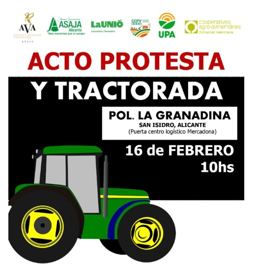 La gran movilización de las organizaciones agrarias valencianas en Alicante cortará simultáneamente las autovías de Murcia y Madrid