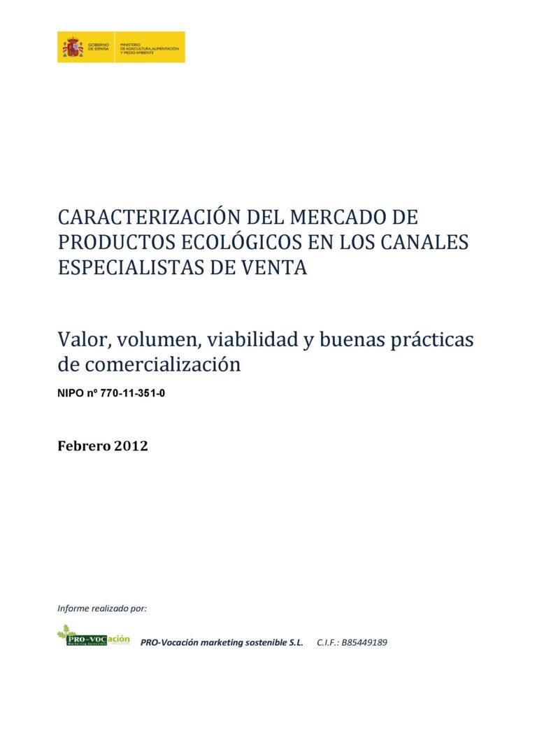 CARACTERIZACIÓN DEL MERCADO DE PRODUCTOS ECOLÓGICOS EN LOS CANALES ESPECIALISTAS DE VENTA