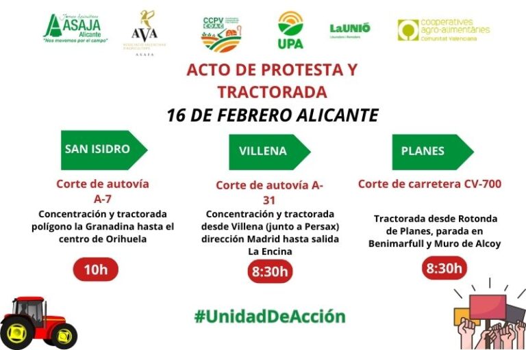 El empresariado alicantino muestra su apoyo unánime al acto de protesta de las organizaciones agrarias valencianas
