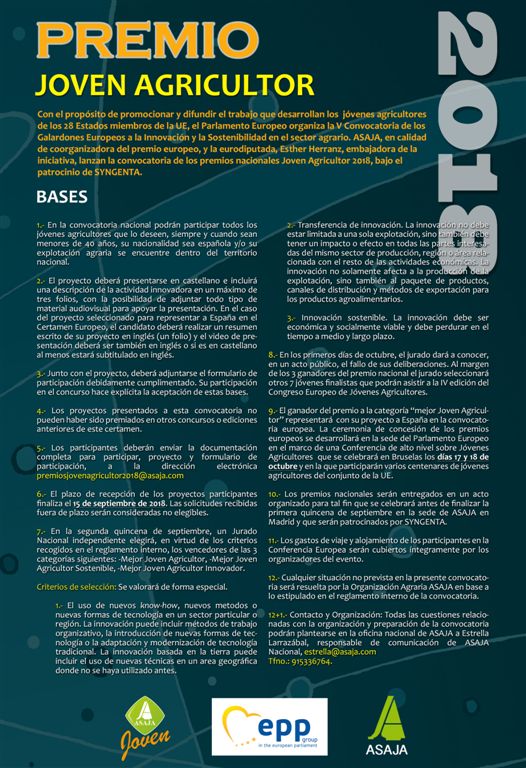 ASAJA convoca la  V  edición del Certamen Nacional “JOVEN AGRICULTOR”