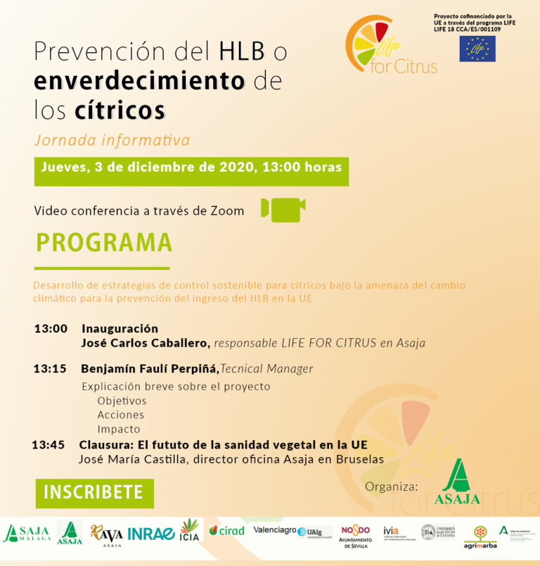 Jornada online. Prevencion HLB o enverdecimiento de los cítricos.