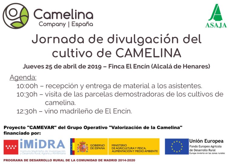 Jornada de divulgación de la CAMELINA en la Finca El Encín (Alcalá de Henares, Madrid) – 25 de abril de 2019