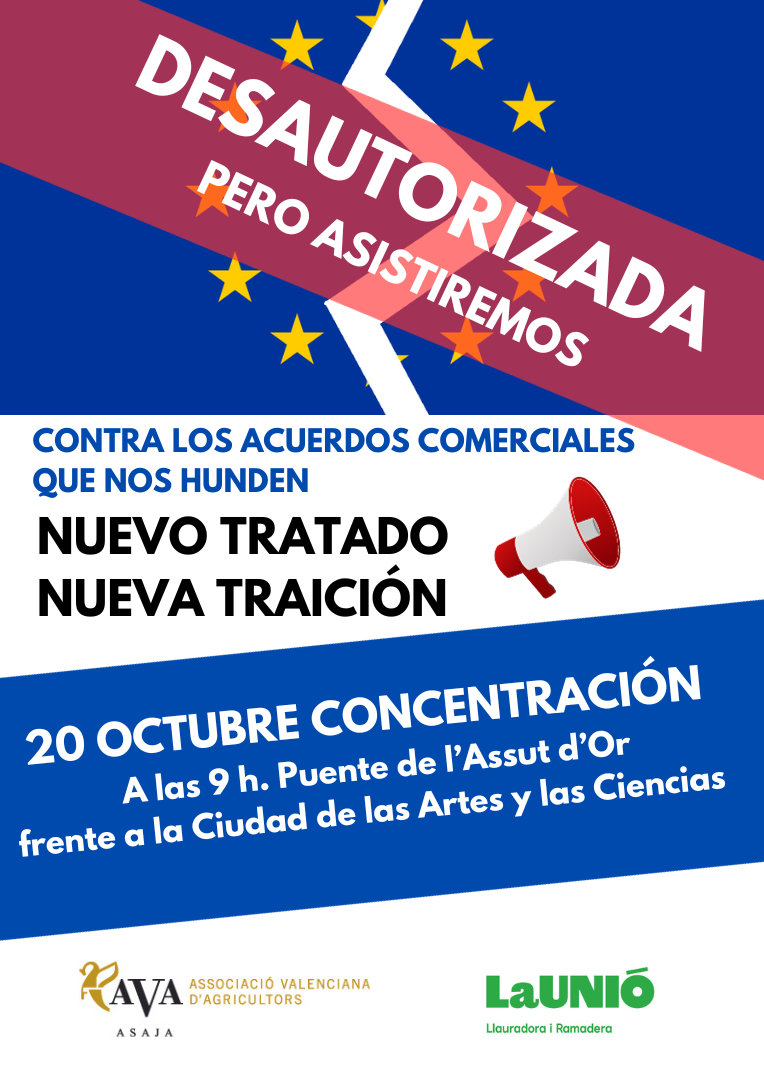AVA-ASAJA y LA UNIÓ acusan al Gobierno de desautorizar su protesta para “silenciar los graves problemas del sector agrario valenciano”
