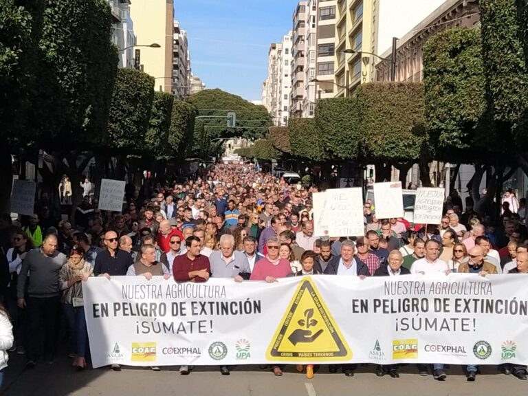 Más de 20.000 agricultores y profesionales del sector reclaman la atención de las administraciones en una multitudinaria manifestación en Almería