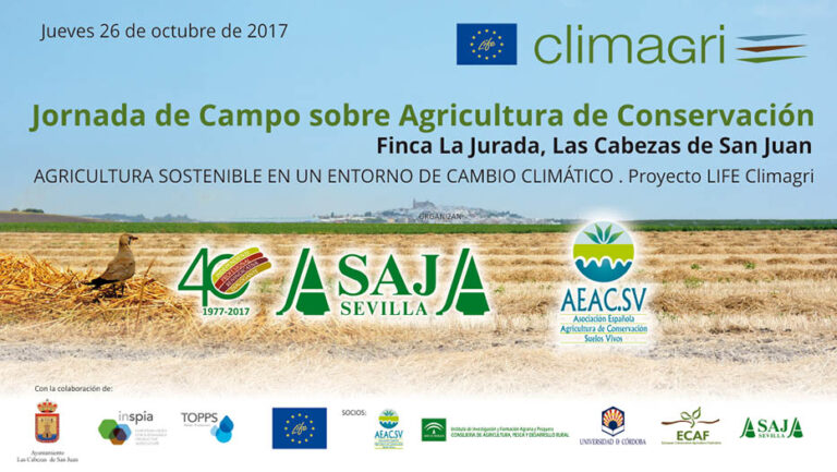 El proyecto europeo Life Climagri celebrará en las Cabezas De San Juan la jornada de campo: “Mitigación y adaptación al cambio climático mediante la agricultura de conservación”
