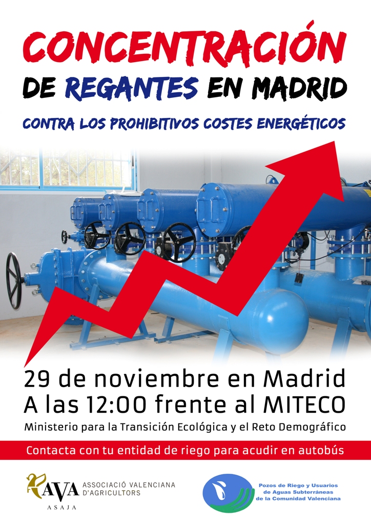 Asaja Valencia AVA protestará el 29 de noviembre en Madrid contra los prohibitivos costes energéticos