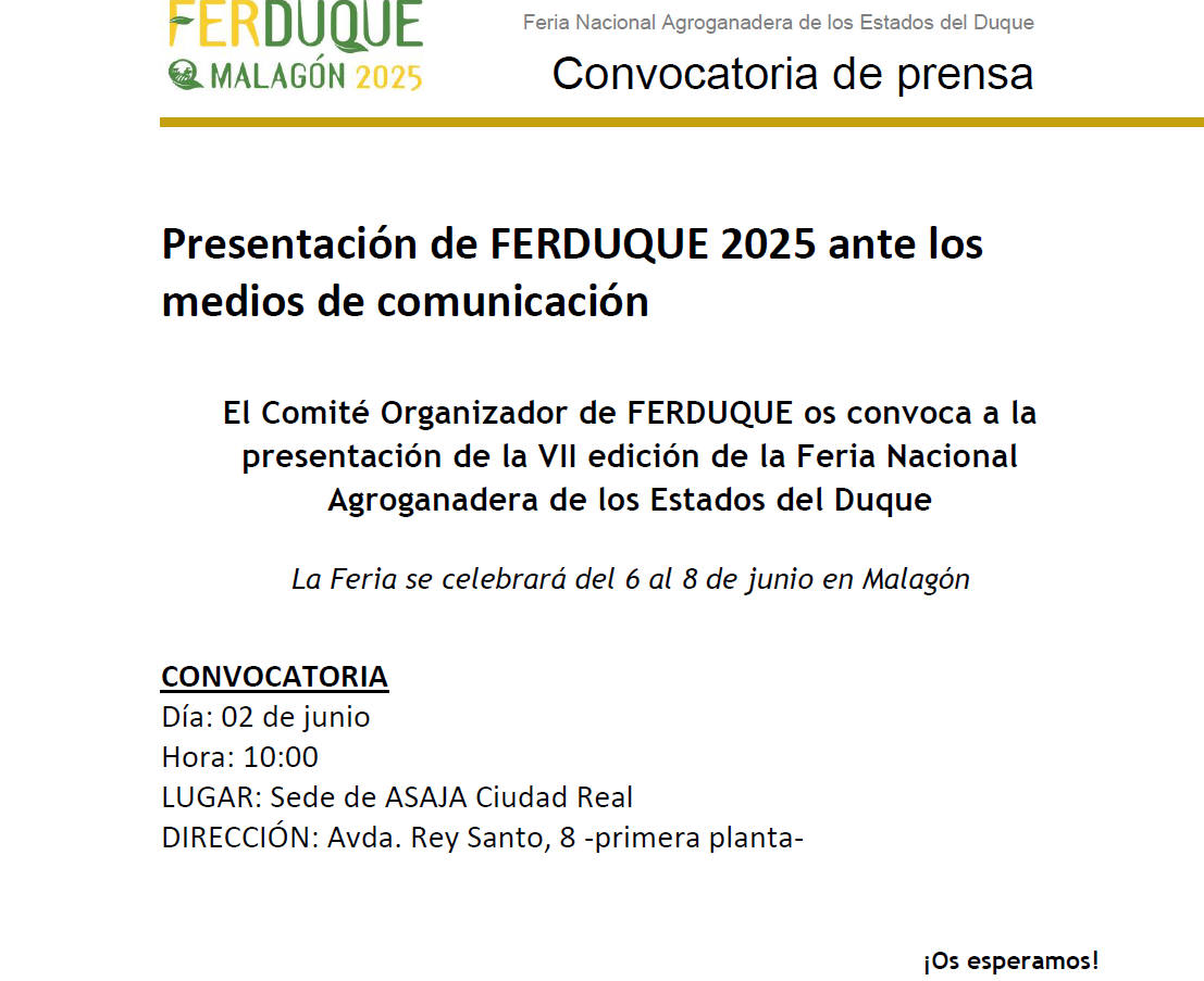Presentación de FERDUQUE 2025 ante los medios de comunicación