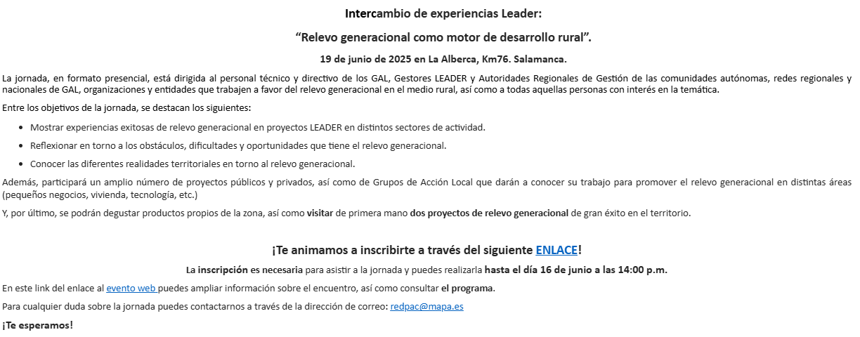 Intercambio de experiencias Leader: “Relevo generacional como motor de desarrollo rural”