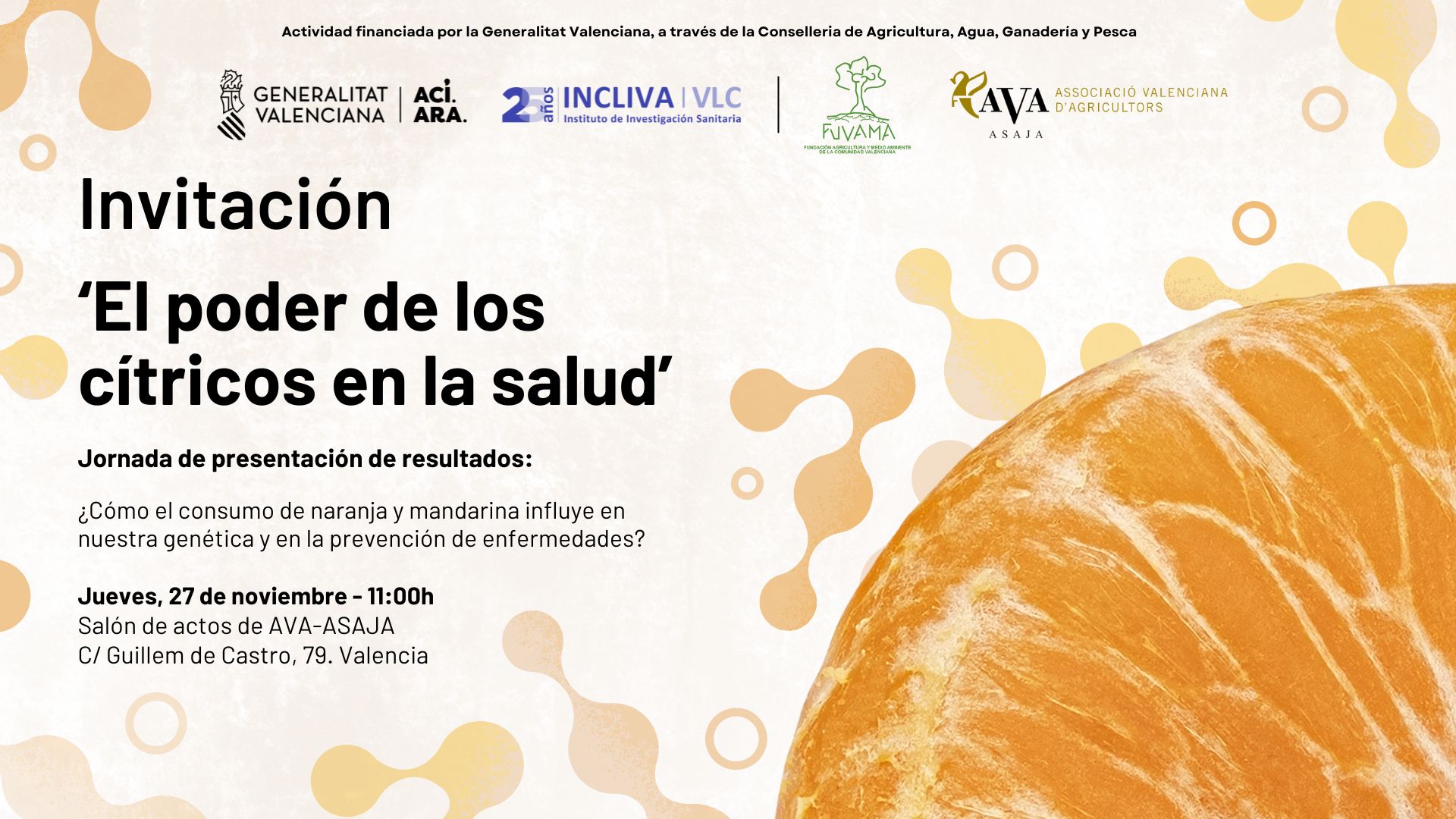 INCLIVA y FUVAMA presentarán el jueves la segunda investigación sobre el impacto nutrigenómico de los cítricos