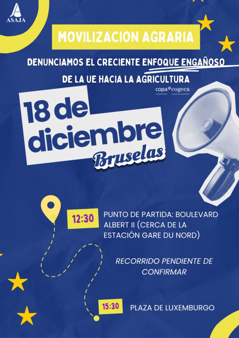 Asaja-Andalucía mostrará mañana en Bruselas su rechazo absoluto a la propuesta de Von der Leyen que entierra el actual modelo de PAC