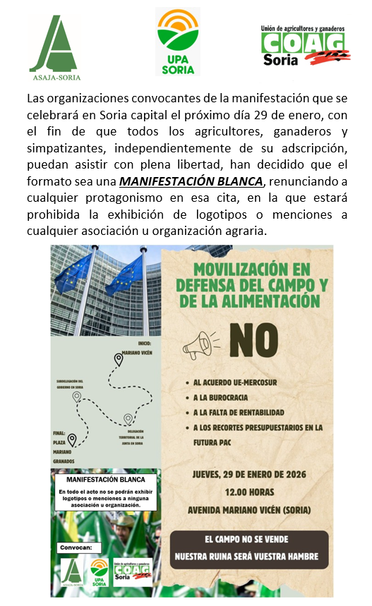 ASAJA Soria. Movilización en defensa del campo y la alimentación