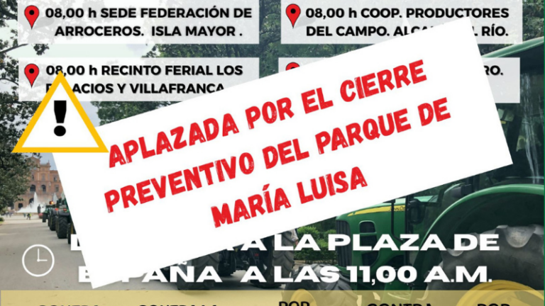 La concentración de protesta del campo en Sevilla queda aplazada como consecuencia de la activación del Plan Municipal de Emergencias de Sevilla en su nivel 1