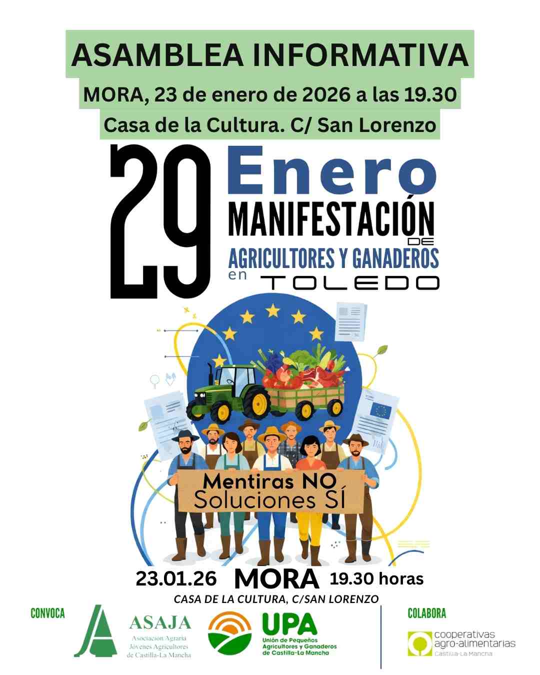 ASAJA y UPA Castilla-La Mancha dan voz a los agricultores y ganaderos y anuncian una manifestación en Toledo el próximo 29 de enero