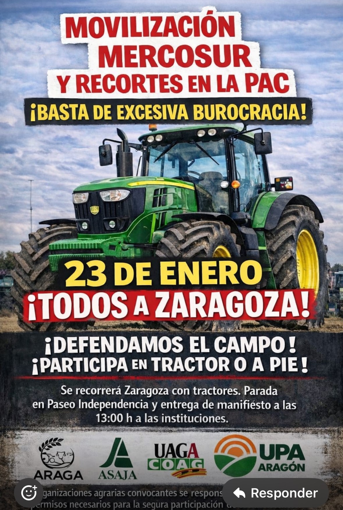 Tractorada Zaragoza ¡Por nuestros agricultores y ganaderos por los consumidores, por ti!