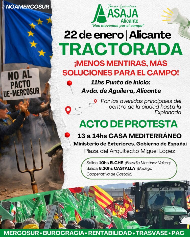 ASAJA convoca una tractorada por el centro de Alicante el próximo 22 de enero