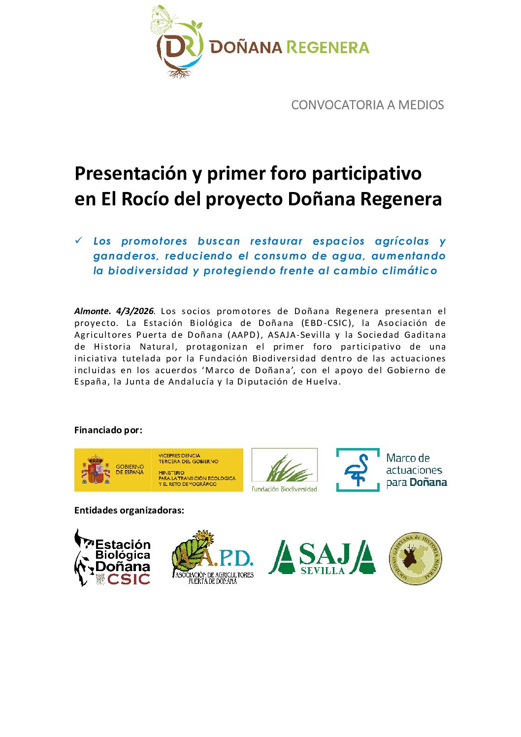 Presentación y primer foro participativo en El Rocío del proyecto Doñana Regenera
