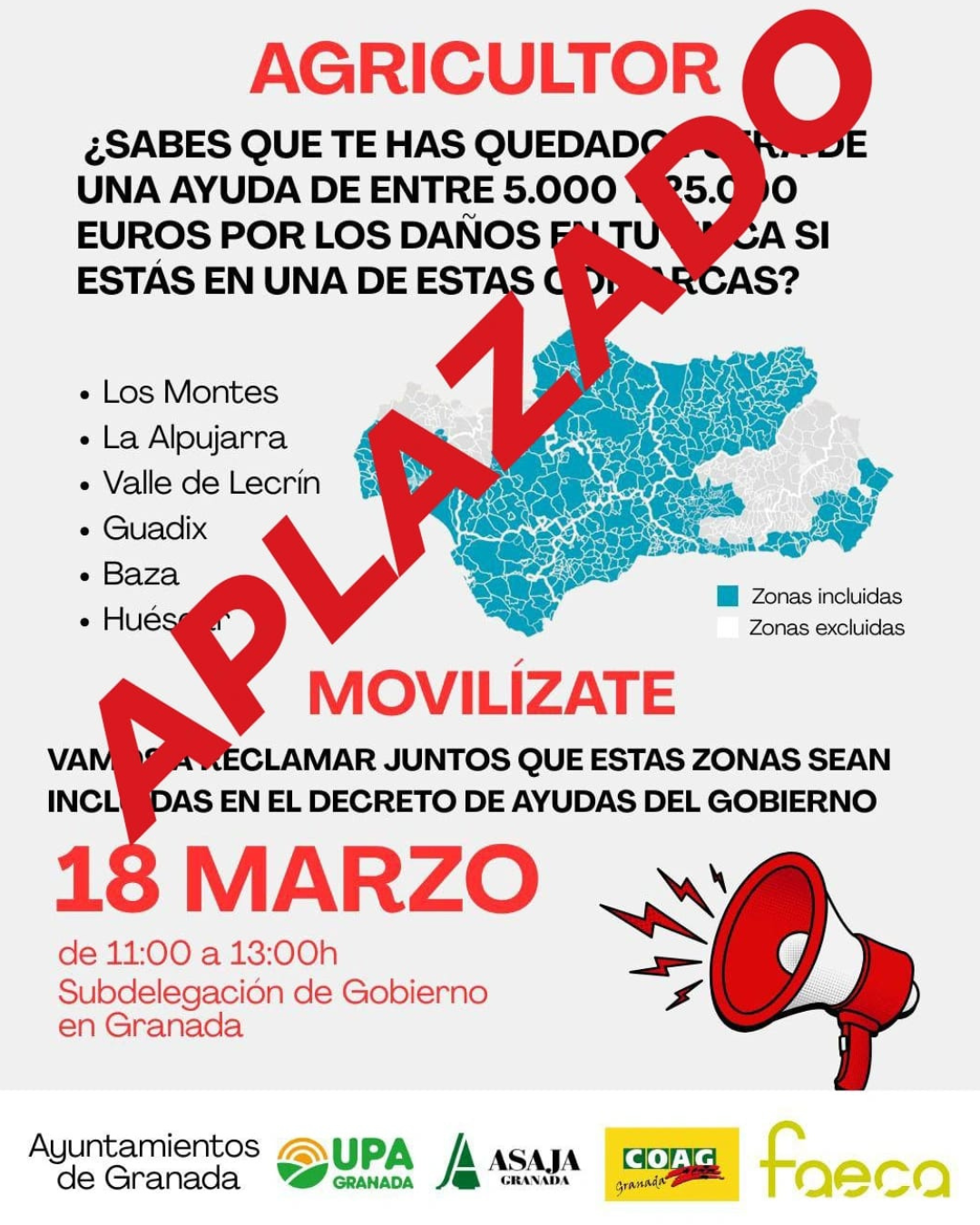 Movilización del sector agrario en Granada para exigir la inclusión de comarcas en las ayudas por daños