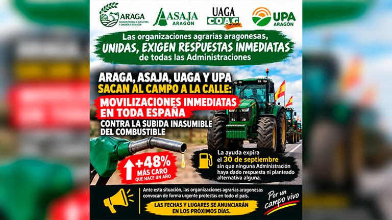 El campo aragonés saldrá a la calle ante el precio inasumible del gasóleo agrícola y los fertilizantes