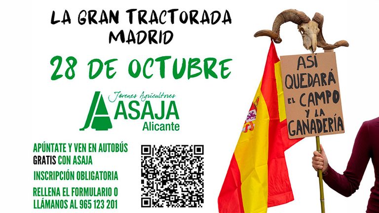 ASAJA Alicante participará en la gran protesta-tractorada frente al Ministerio de Agricultura en Madrid el 28 de octubre